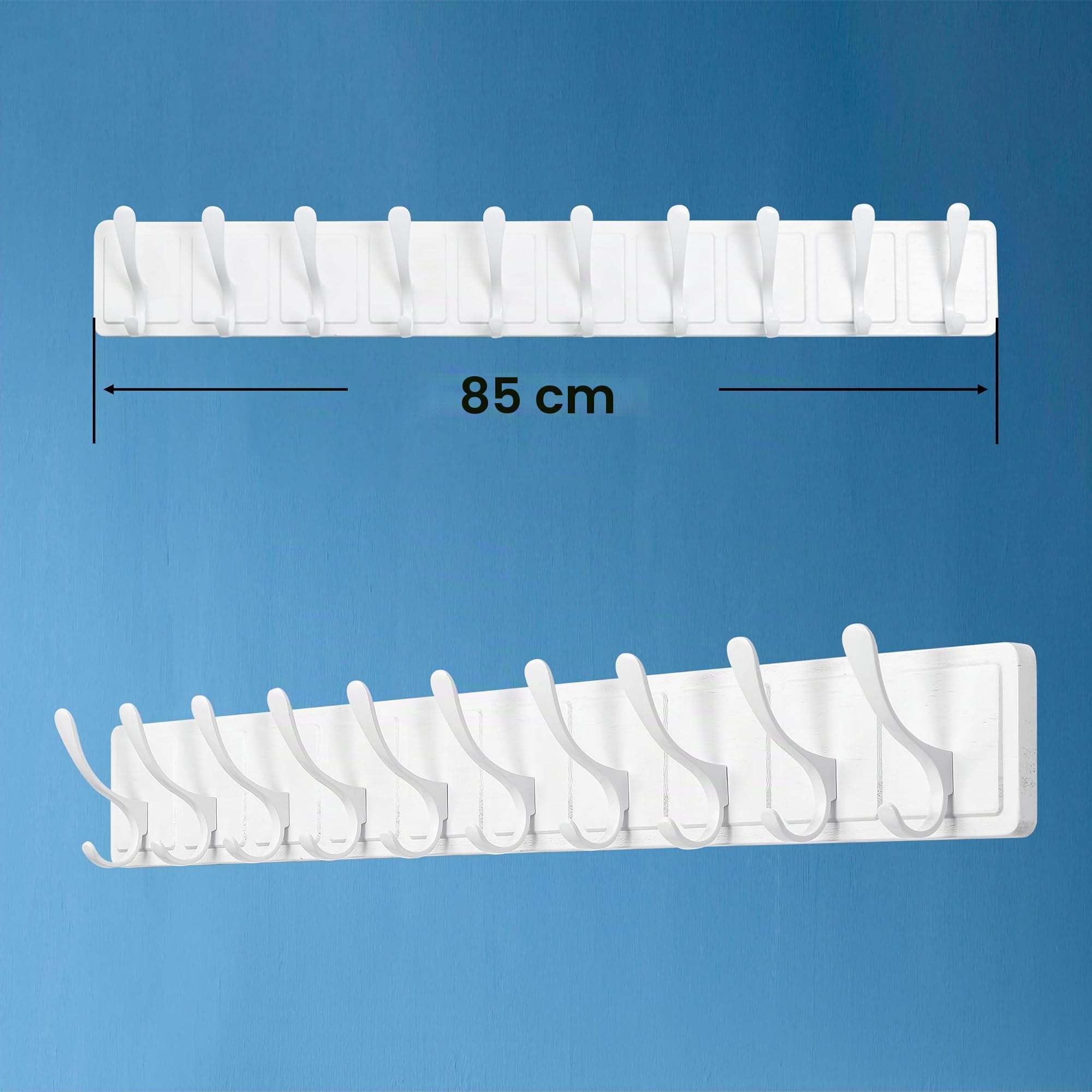SKOLOO Scandi - Perchero de madera tallada con 10 ganchos para colgar ropa, sombreros, bufandas, color blanco