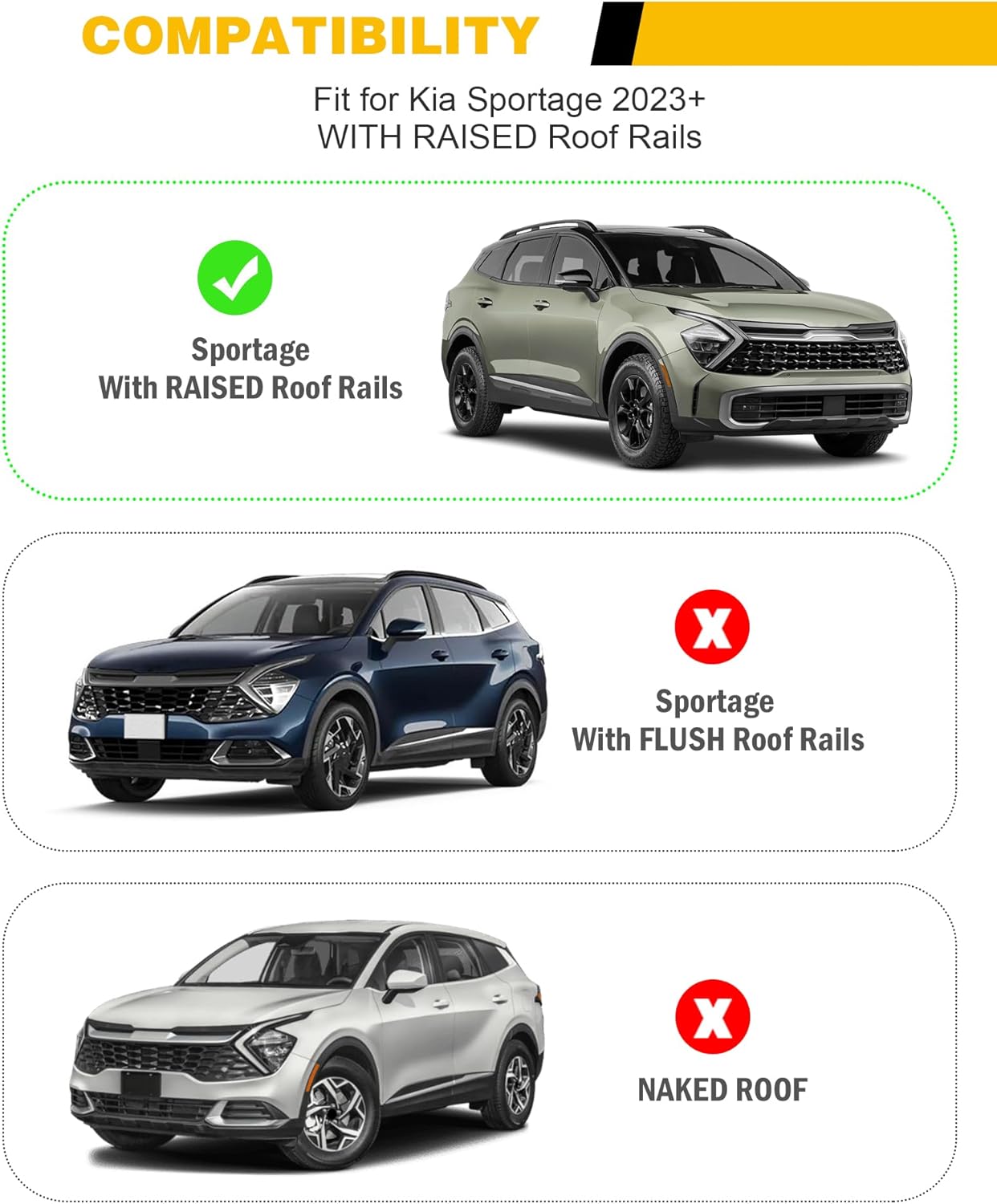 Lockable Cross Bars Roof Rack Fit for 2023-2026 Kia Sportage X-Line AWD/Sportage X-Pro/Sportage X-Pro Prestige Crossbars Carrier Cargo Bar (with Side Raised Rails)