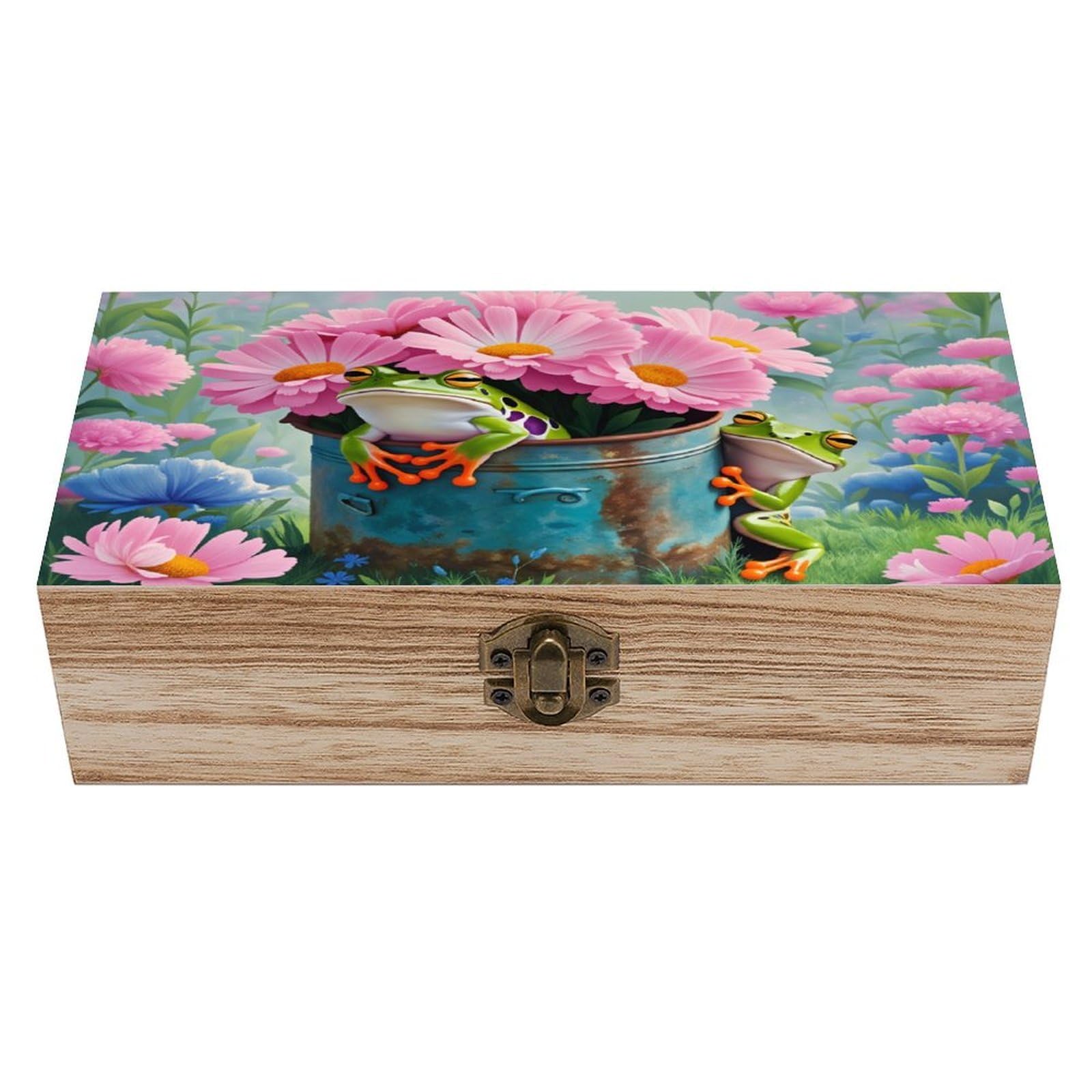 asbwuo Frogs And Flowers Vintage Wooden Keepsake Box