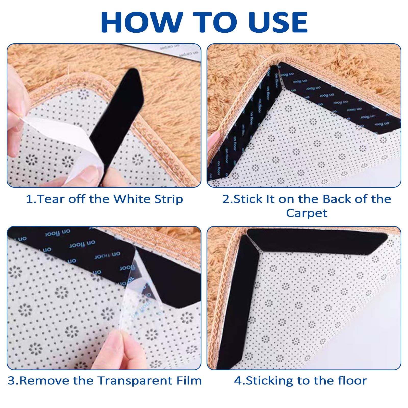 30 Piezas Pinzas para Alfombras, Alfombra Antideslizante, Reutilizable und Lavable Bases Antideslizante Colchon, Adhesivo de Alfombra para Cocina, Baño, Salón, Dormitorio, Oficina, Negro