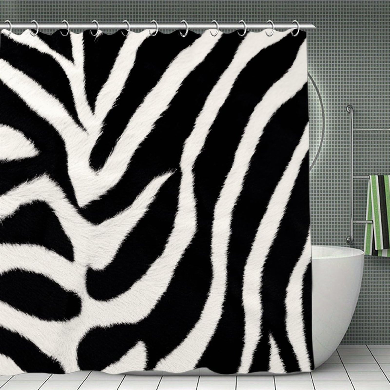 VstaDank Zebra Animal Shower Curtain Waterproof Bathroom Shower Curtain with C Type Hooks Soft Lightweight Shower Curtains Liner Washable Polyester Cloth Shower Liner 71x71 Inch