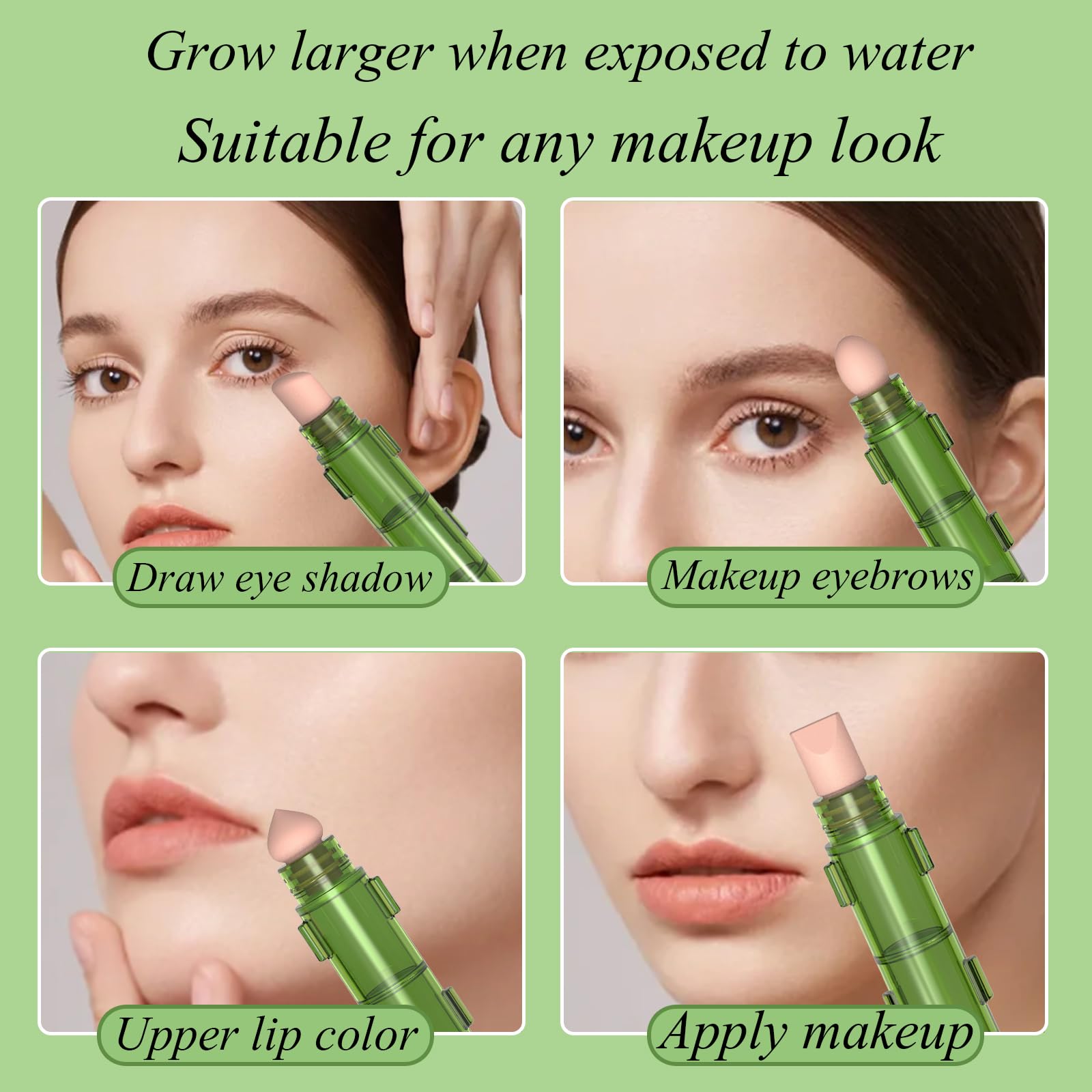 GETPUCHRA 4-in-1 Makeup Sponge Set. Replaceable 4-in-1 Sponge Pen Head Travel Makeup Sponge - All Inclusive Sponge. Latex Free Beauty Sponge Pen with Four Replaceable Makeup Sponge Heads.