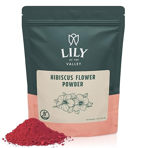 Lily of the Valley Polvo de flor de hibisco  Hibiscus Sabdariffa molido  Ideal para cocinar, hornear, té, batido  Vegano y sin gluten  Bolsa