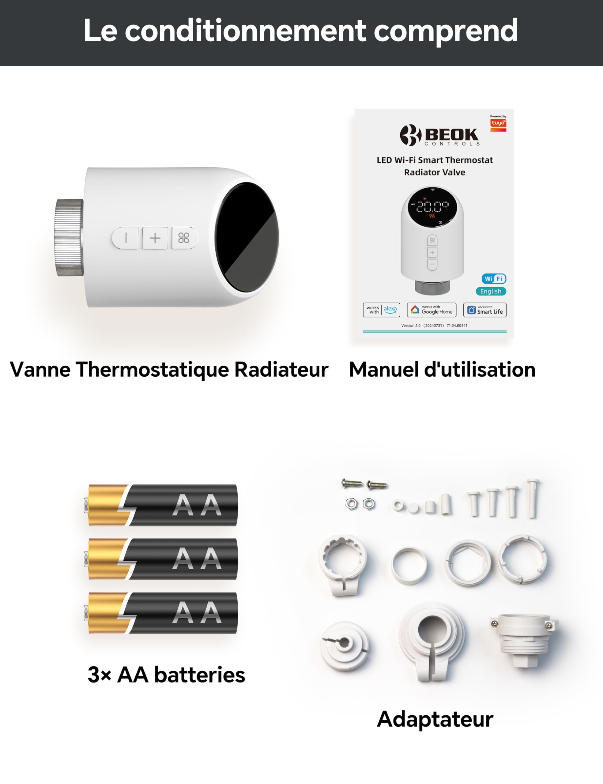 Beok Tête Thermostatique Connectée et Intelligente pour radiateur Eau,WiFi | Compatible Tuya/Smart Life APP, Compatible Alexa/Google Home, Vanne Thermostatique Radiateur, Intelligente