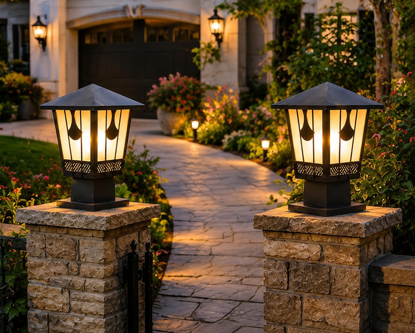 Carsten Outdoor Gate Light Lamp for Home & Garden | Waterproof Garden Post Lamp for Home Entrance, Balcony & Terrace | Black Metal Exterior Light (Pack of 2, with Bulb)-image-10