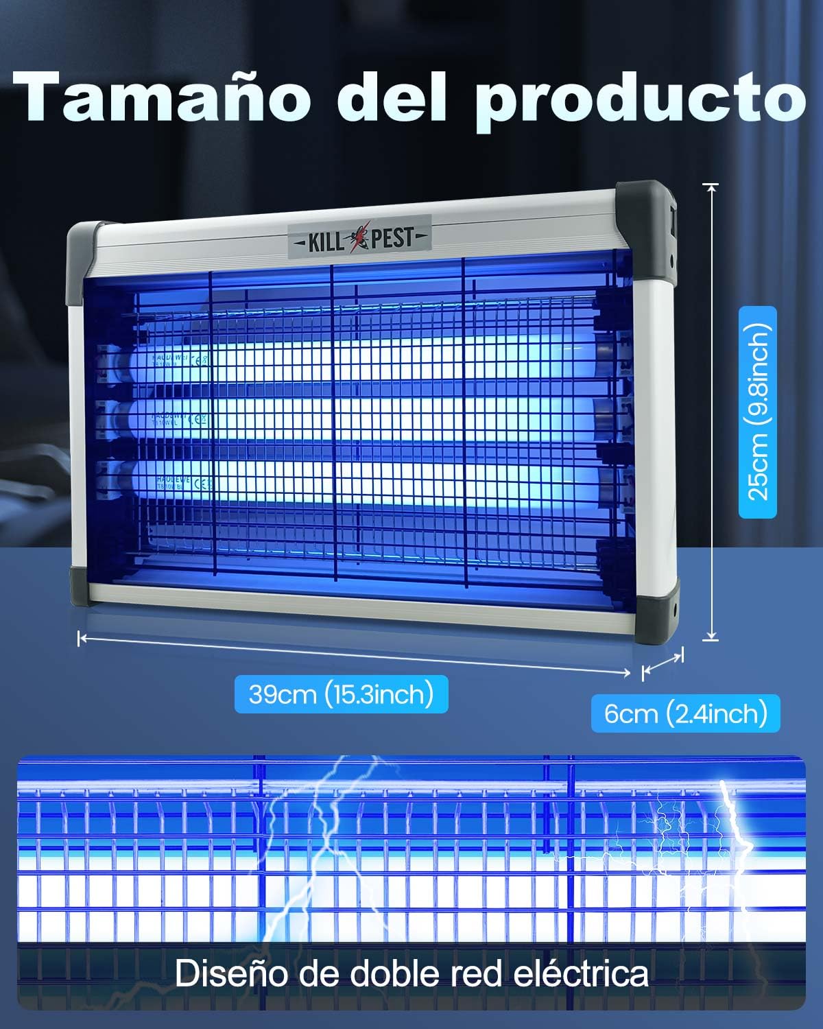 Lampada Antizanzare Electtrica 30W, Lampada Zanzara Zapper con 3 tubi UVA, Potente a Lampada Antizanzare, Ideale per Casa, Patio e Giardino (3x10w)