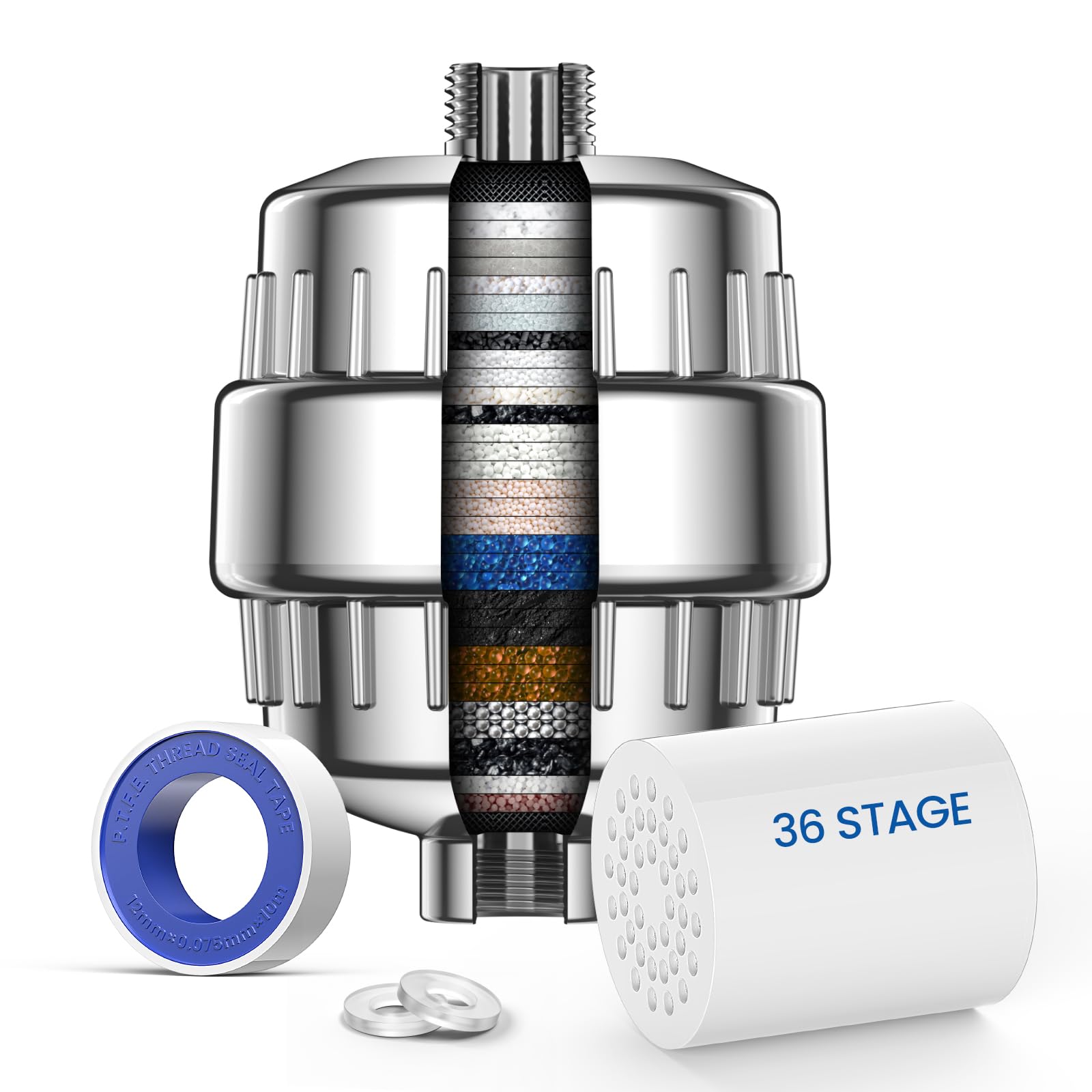 VOXON 36 Stufen Duschfilter, Vitamin C Duschfilter für hartes Wasser, Shower Filter mit 1 Filterpatronen, Duschfilter für Wasserenthärter, Kalkfilter Dusche zur Entfernung von Fluorid Chlor Kalk