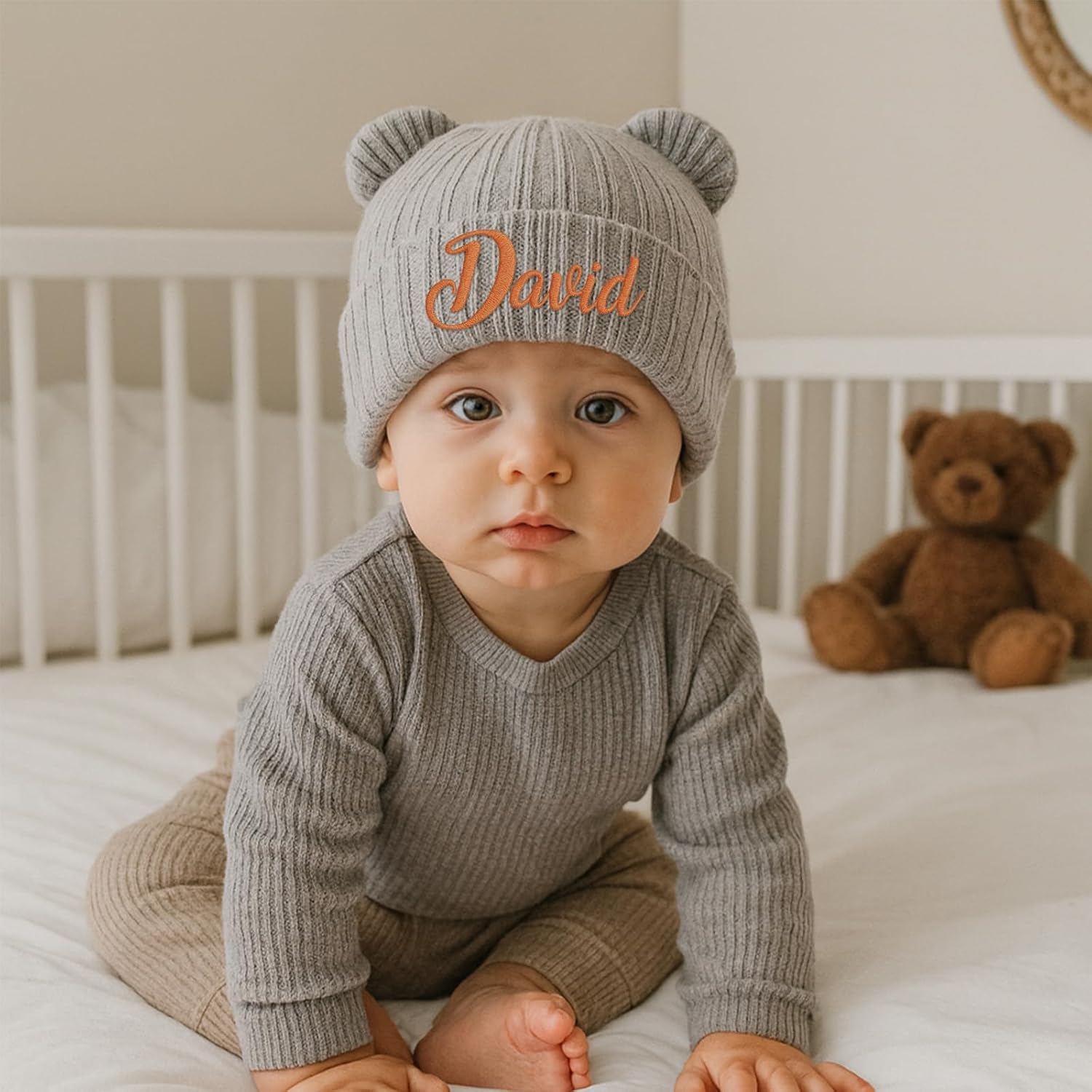 Personalized Baby Hat for Boys Girls Custom Name Newborn Beanies 0-12 Months Preemie Infant Gift Knit Winter Hats - Image 3