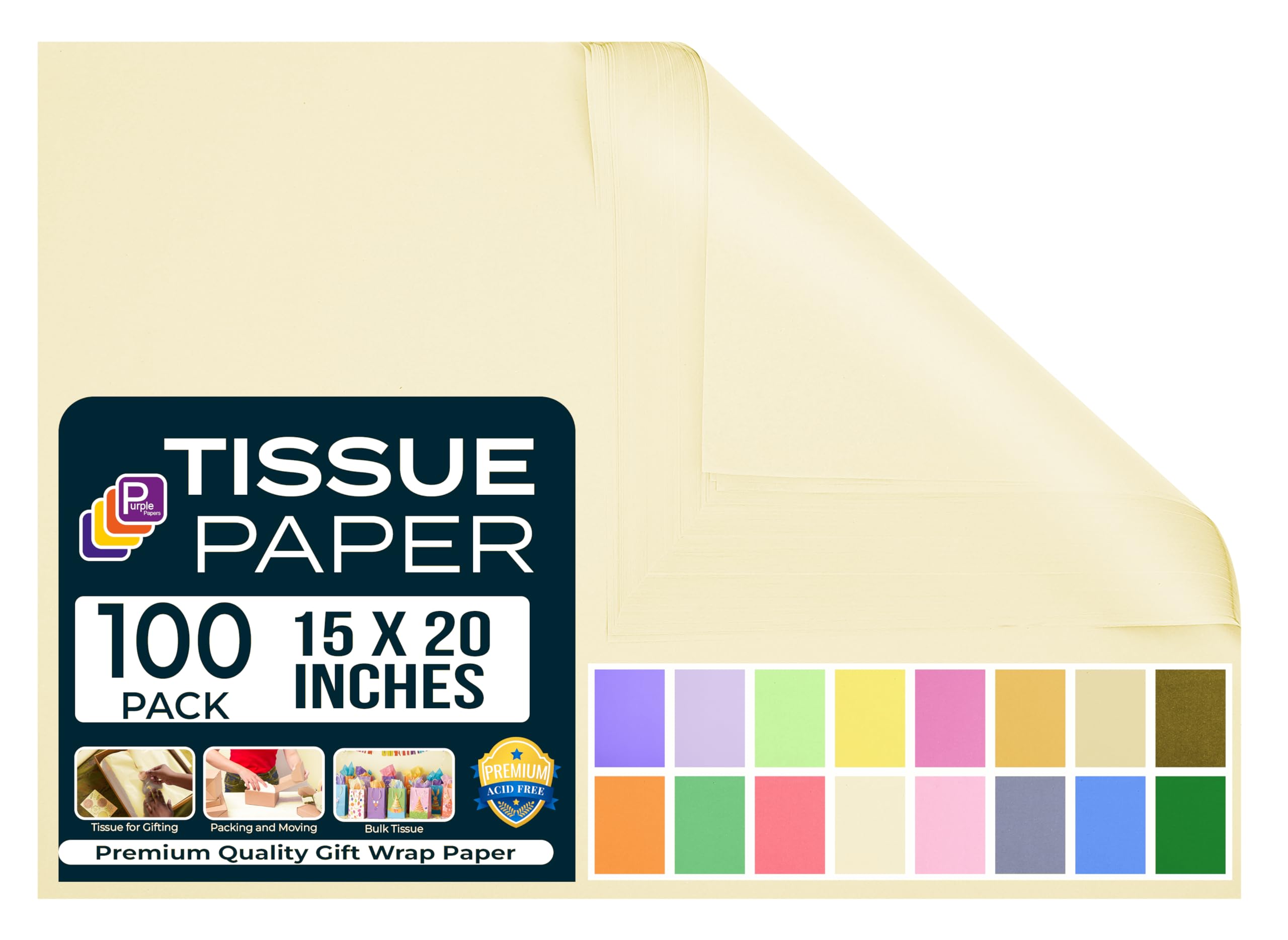 Ivory Tissue Paper 15"x20" - 100 Sheets Pack | for Crafts, Wrapping & Decoration