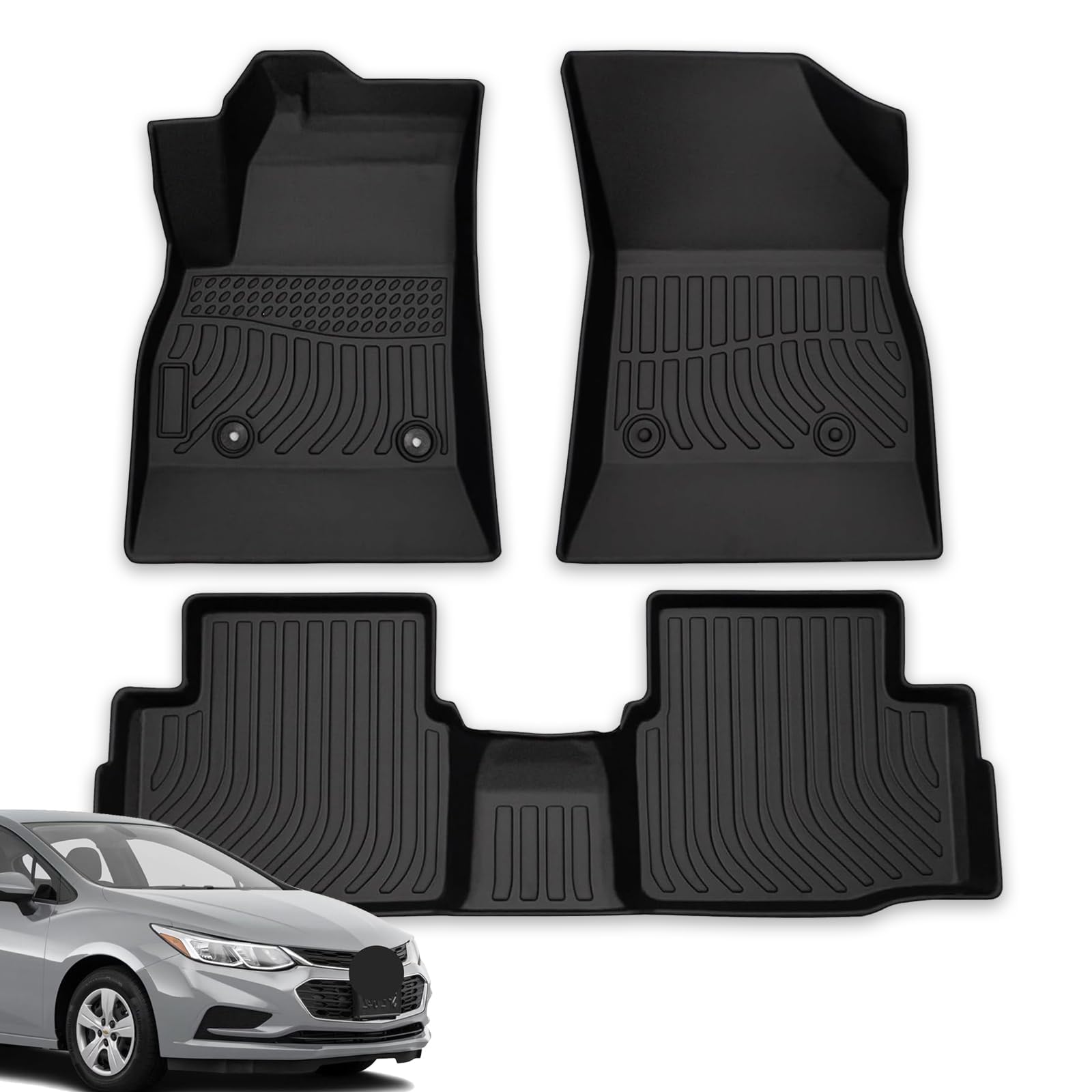 All Weather Floor Mats for 2016-2019 Chevy Cruze (No Fit 2016 Cruze Limited), Chevy Cruze Floor Mats, 1st and 2nd Maximum Coverage, 3D Waterproof TPE