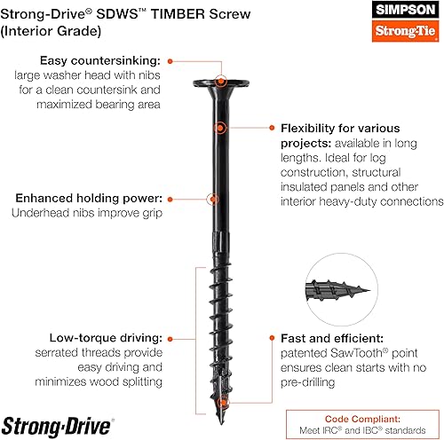 Miniatura 5 de Simpson Strong-Tie SDWS221200-R50-12" x .220 Tornillos para madera (grado interior) 50ct