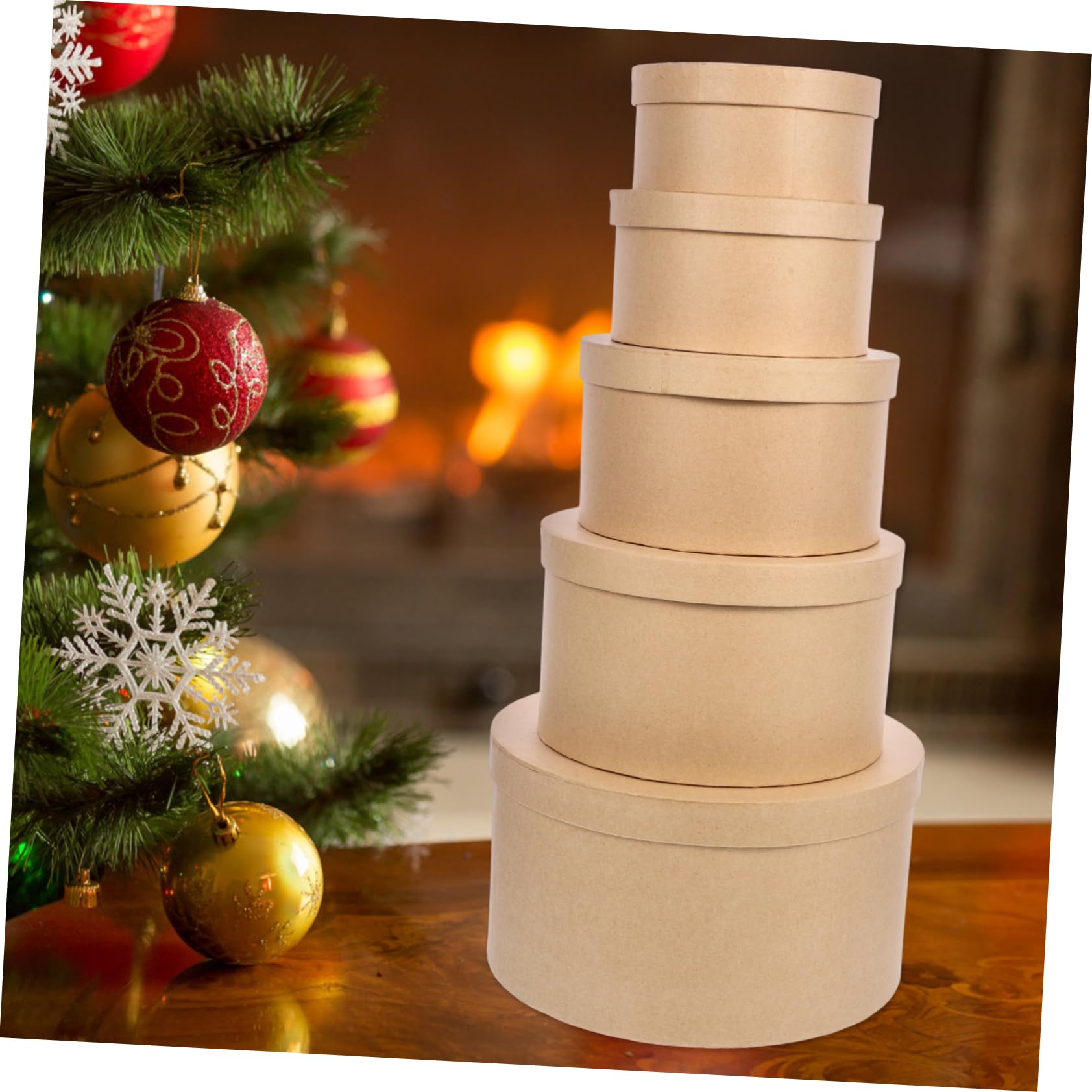 Runde Geschenkbox aus Kraftpapier, 1, 5 Stück für Feste | Khakifarbene Deko Schachtel, Elegante Form, nicht Leicht Abnutzbar, zum Verpacken von Süßwaren und Kleinen Accessoires