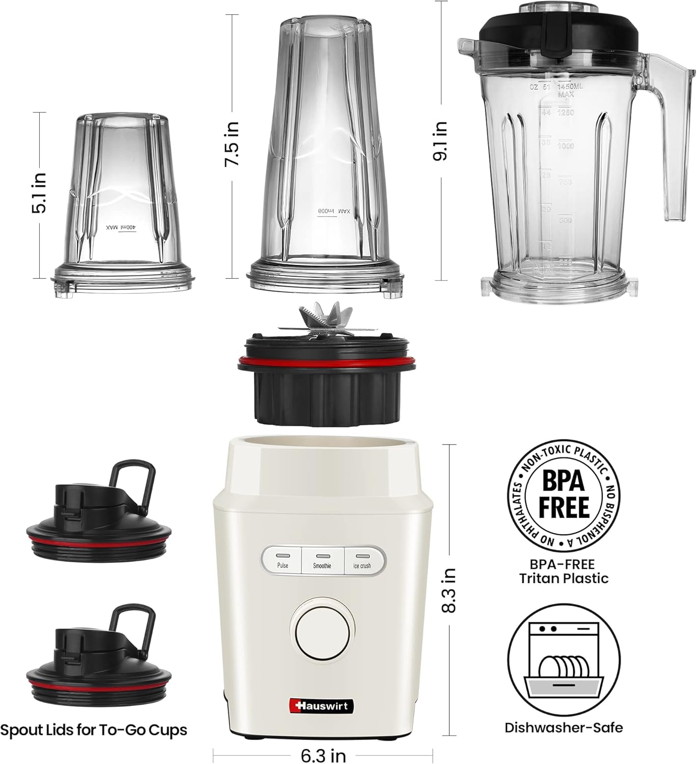 Buy Hauswirt Smoothie Blender for Kitchen,1200W Professional Countertop