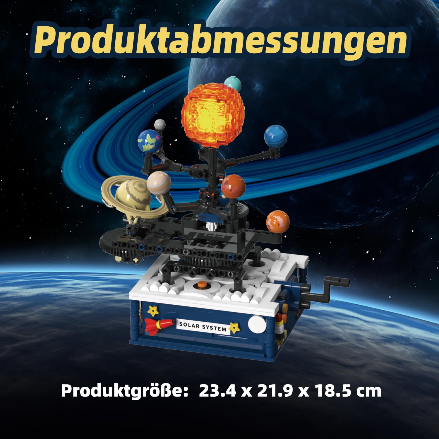 Technik Sonnensystem Modell Bauspielzeug mit Licht, 8 Planeten und Rakete | 775 Teile Drehbares Sonnensystem Modell Technic, Klemmbausteine Geschenke für 6 7 8 10 12+ Jahre Kinder Jungen Erwachsene