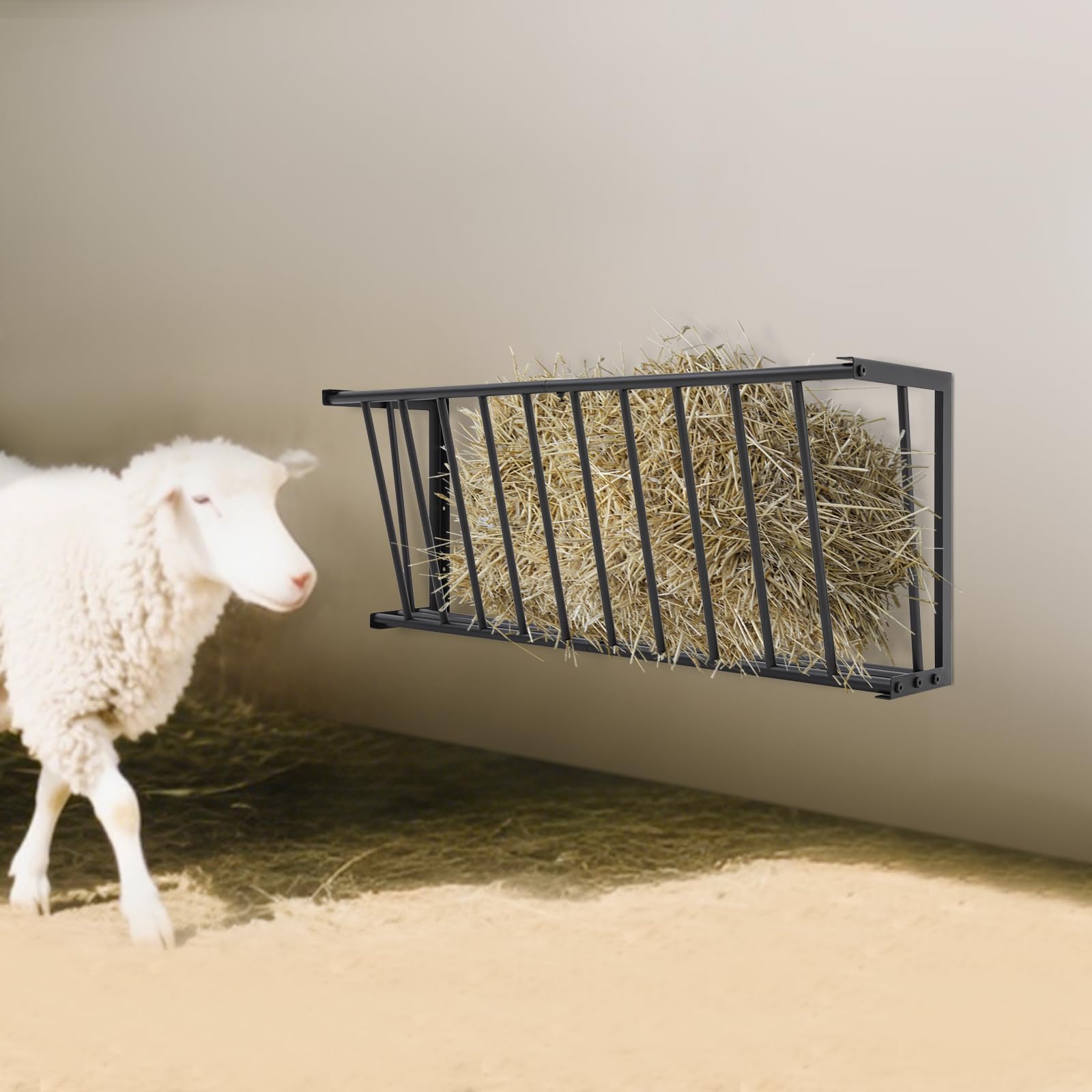 Râtelier à foin en forme de cheval avec plusieurs ouvertures d'alimentation - Distributeur de nourriture mural pour moutons, chèvres, chevaux - 102 x 24 x 40 cm