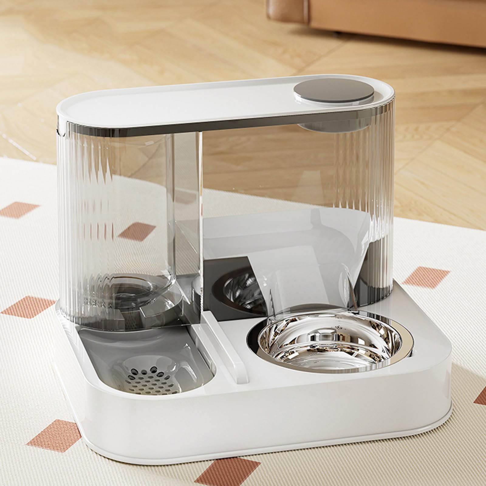 Comedero elevado para mascotas con comedero de acero inoxidable extraíble y dispensador automático de agua. Cuenco de acero inoxidable para gatos con agua y comida