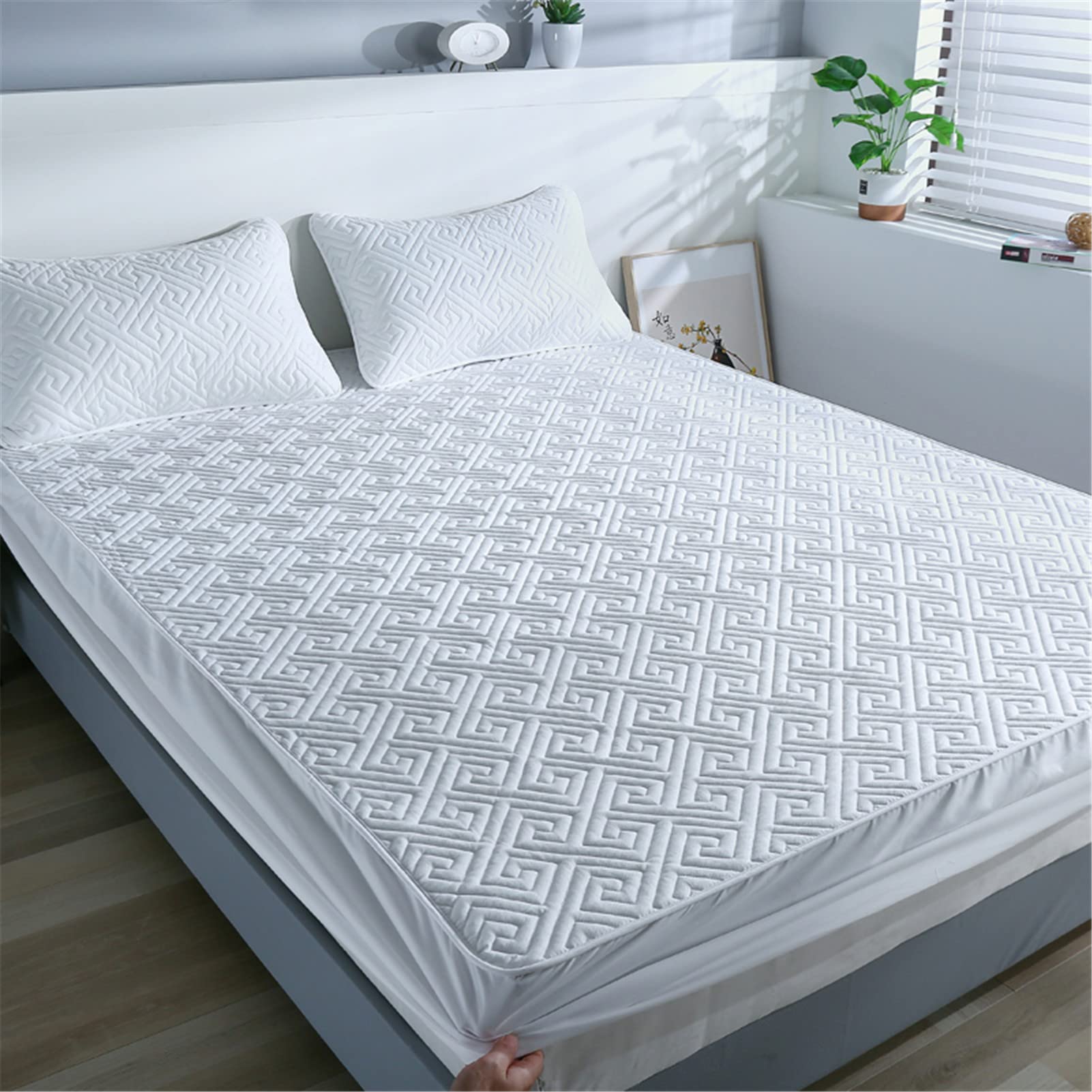 Protector Colchon, Home Protector de Colchón Acolchado, Cubrecolchón, De Fibra, Transpirable, Confortable, Cubre Colchón (Blanco,EstáNdar 150x200cm)