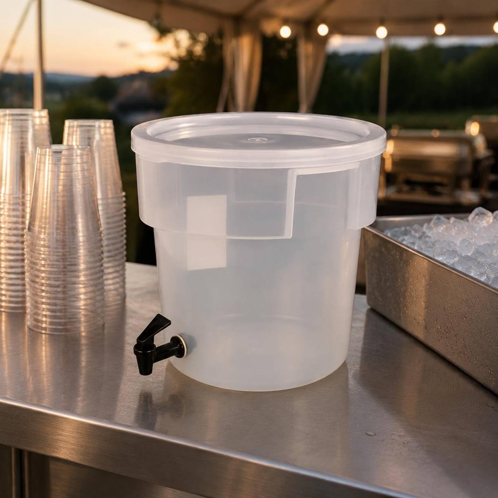 Dispensador de Jugo Recipiente con Grifo Cubeta para Líquidos Depósito para Bebidas Servicio Continuo Adecuado para Cafetería Desayunos de, Cubo De Jugo Redondo De PP De 20L Sin Base