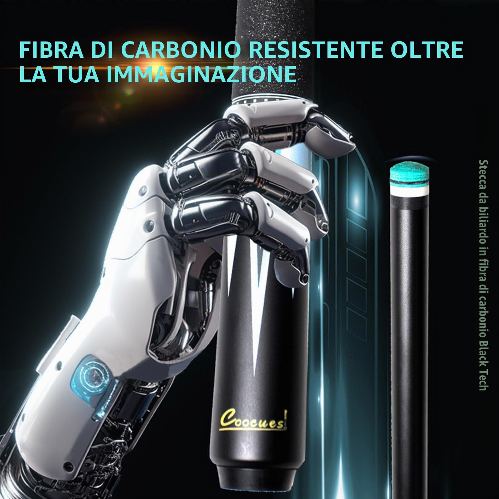 KHEALING Stecca da Biliardo Professionale Fibra di Carbonio Nera 12,5 mm 147 cm
