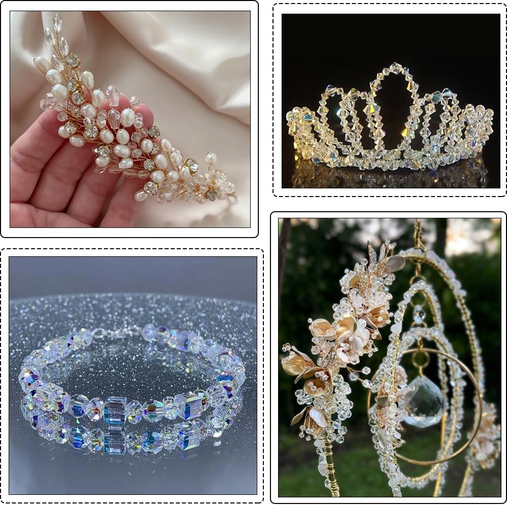 1 Box 730Pcs Faceted Bicone Beads Rondelle Glass Beads Briolette Transparent Clear AB Teardrop Round Facet Crystal Loose Spacer Bead for Jewelry Making Necklace Bracelet Supplies DIY Crafts