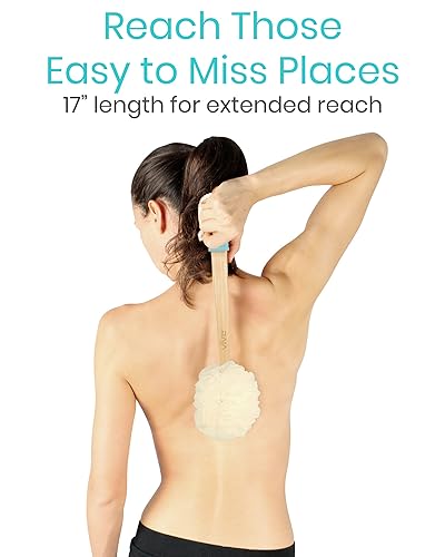 Miniatura 5 de Loofah limpiador de espalda de Viveesponja exfoliante para baño y ducha con mango largo esponja sobre un palo con cadena para ganchohombres y mujeres