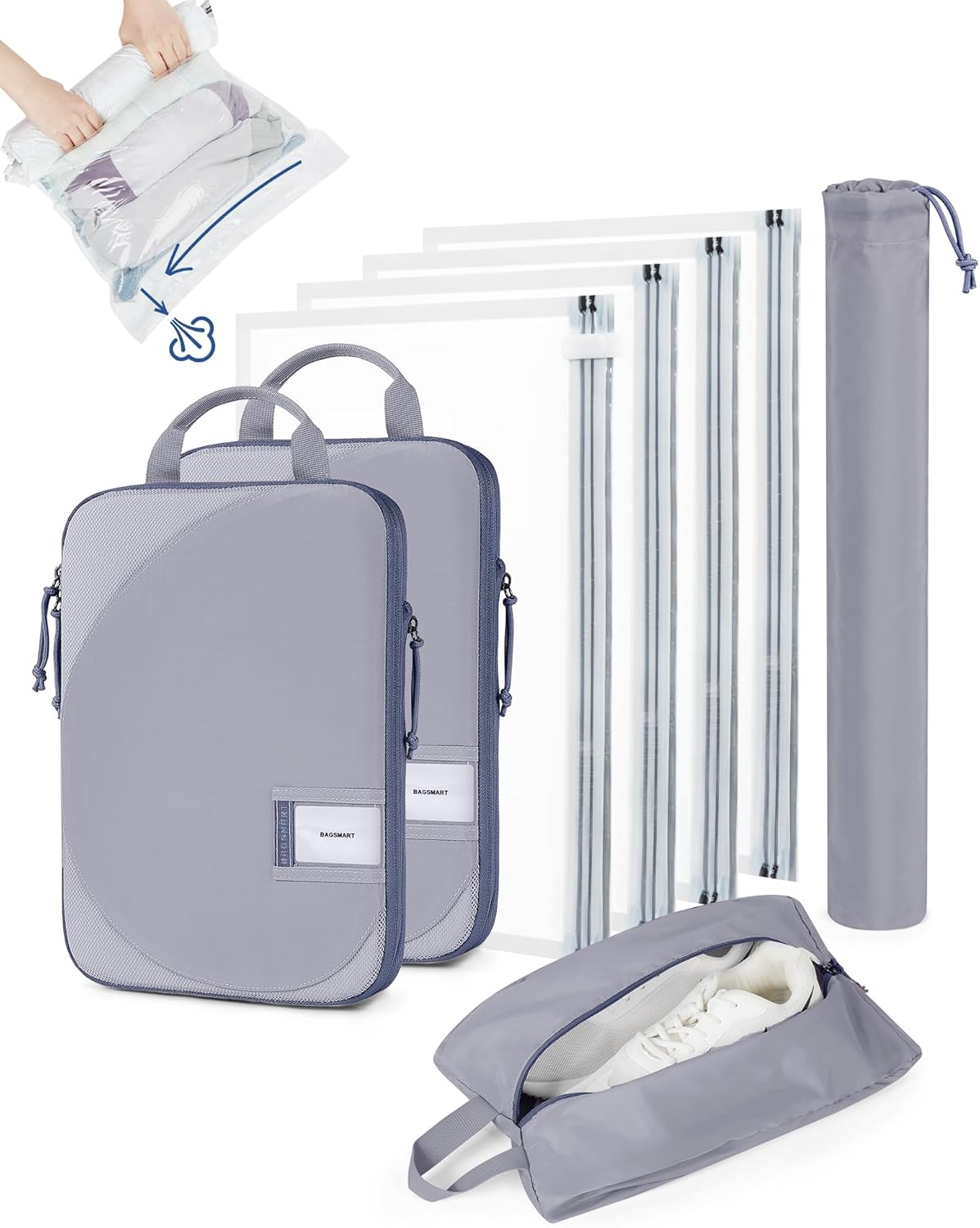 BAGSMART Compression packing cubes with 4Pack Vacuum Storage Bags, Travel Packing