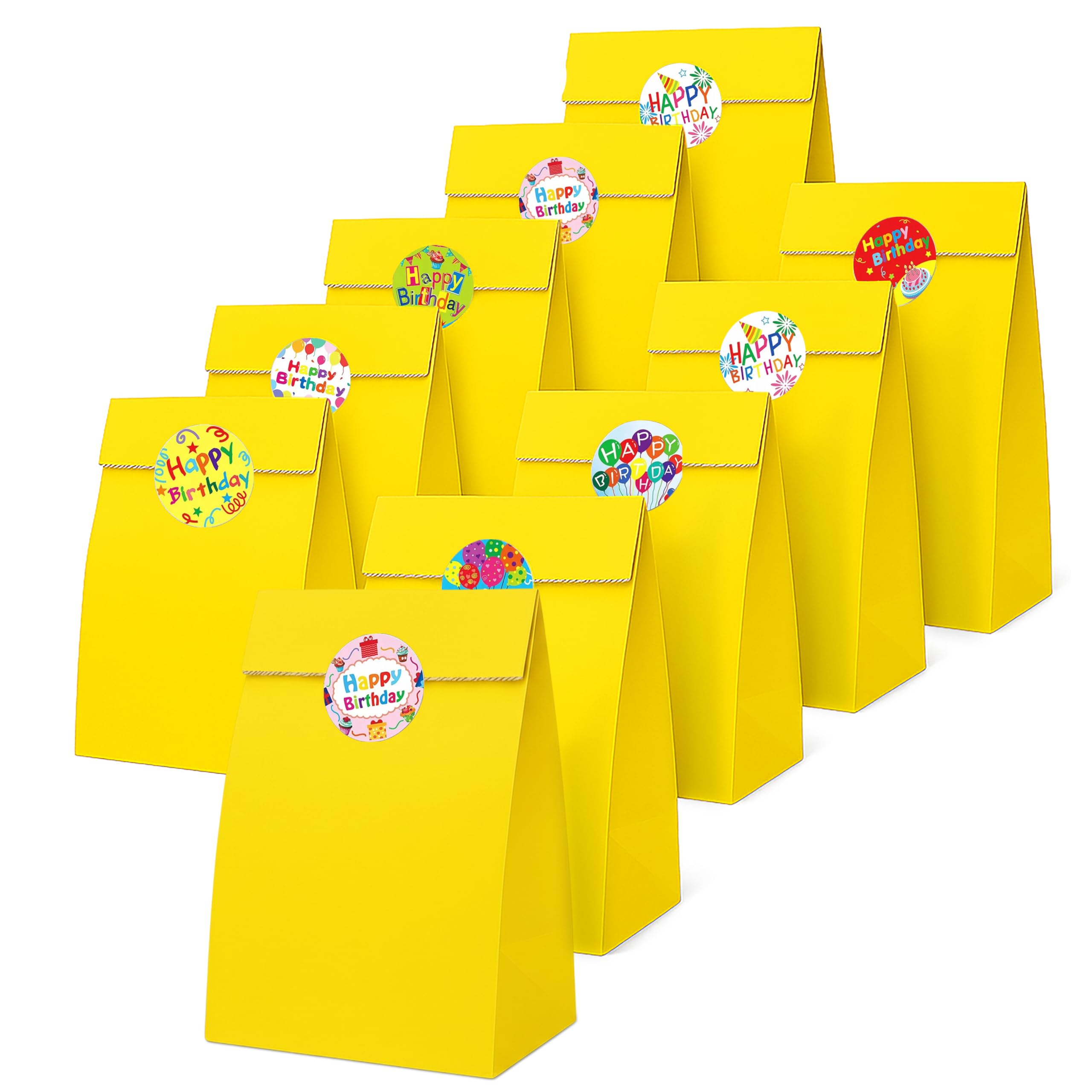 Thepaperbagstore 20 Yellow Paper Party Bags with Happy Birthday Stickers