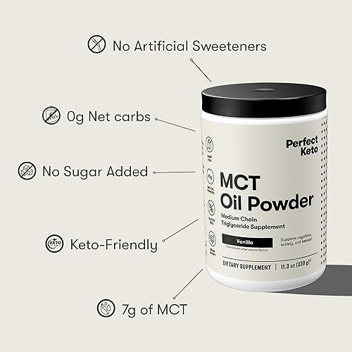 Miniatura 27 de Perfect Keto polvo de aceite de MCT – Triglicéridos de Cadena Media de Cocos Para Ketosis y Suplemento Energético de Cetona en la Dieta Ketogénica –