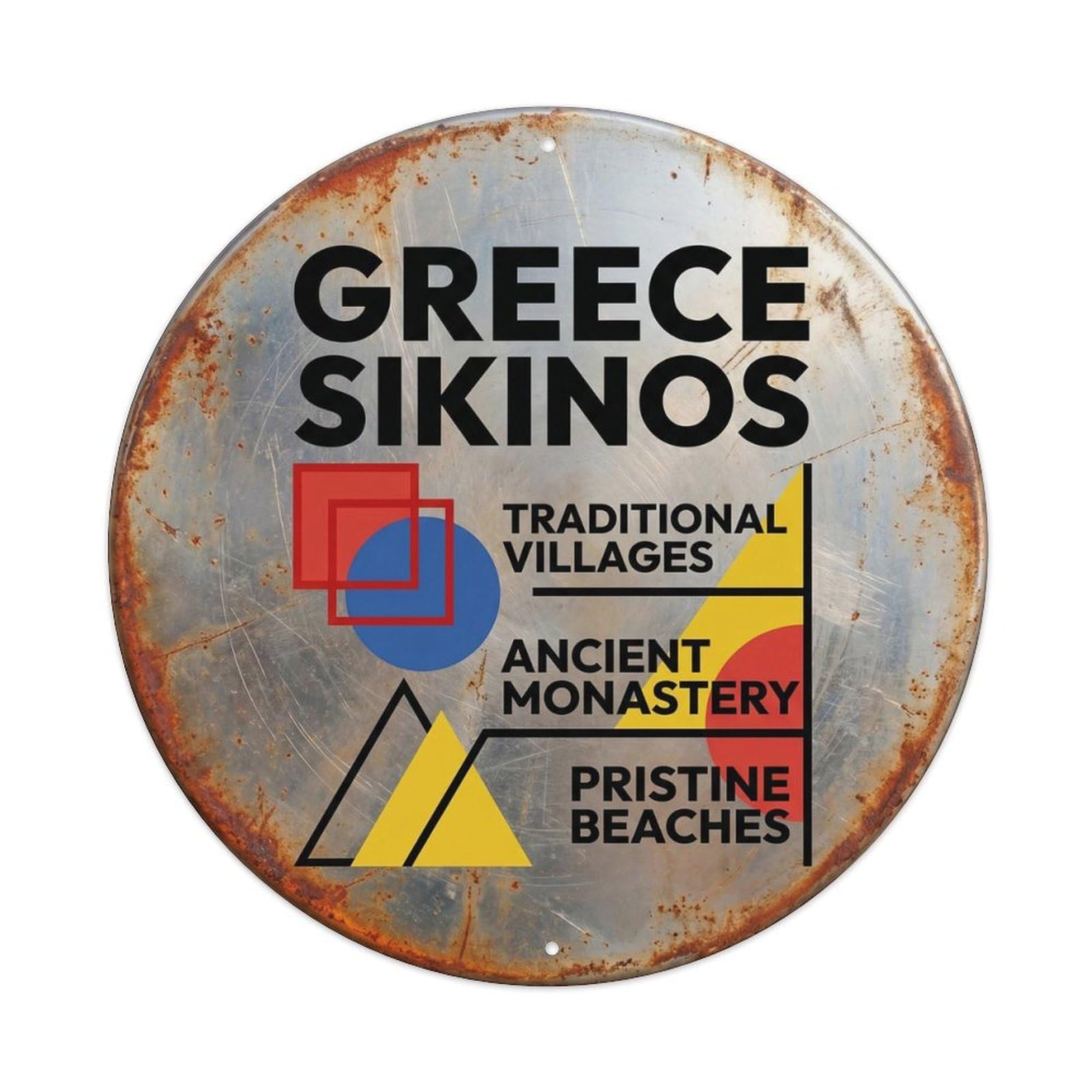 Sikinos Traditional Greek Constructivist Europe Travel Metal Tin Sign