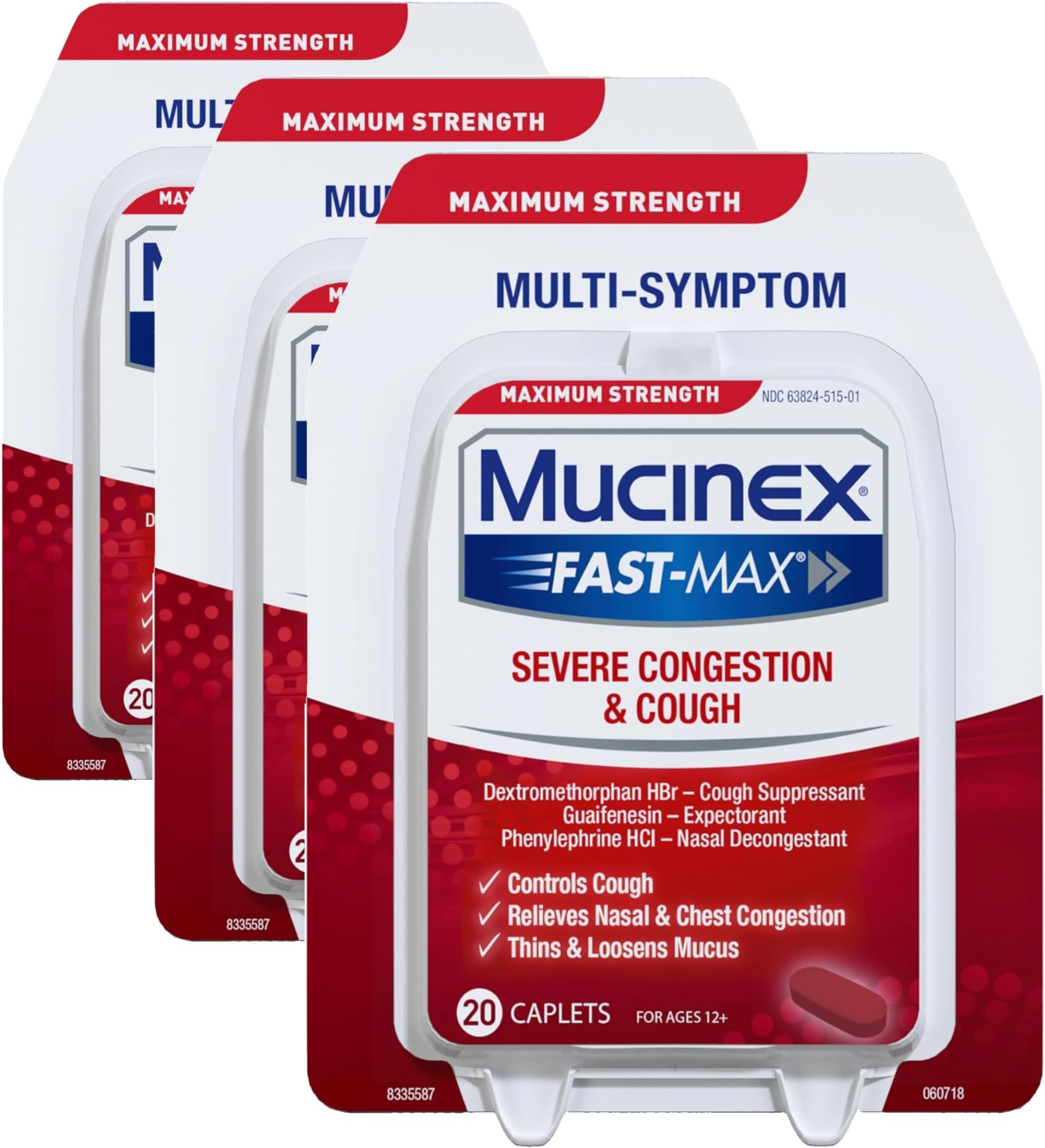 Mucinex Fast-Max Adult Severe Congestion & Cough Caplets, 20ct (Pack of 3)