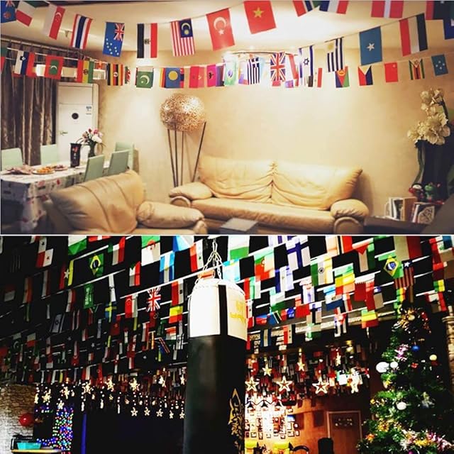 ITODA 100 Pcs International Flags Bunting 25 M World Countries Banner Hanging Pennant Banner String Flags for Football Rugby Fans Presentation Event Party Club Decorations(100 National Flags)