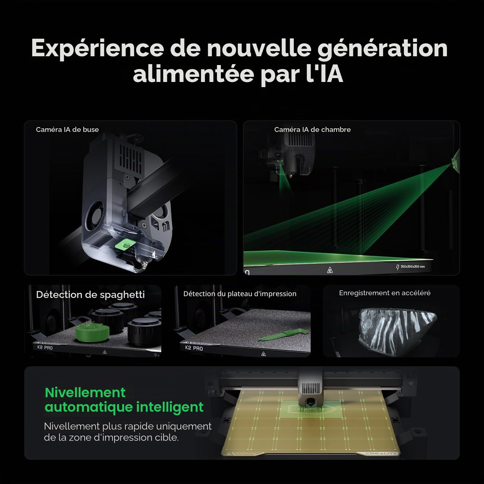 Creality K2 Pro Combo Imprimante 3D avec CFS – Impression multicolore, vitesse maximale de 600 mm/s, nivellement automatique, double caméra IA, chauffage actif de l'enceinte et grand espace de
