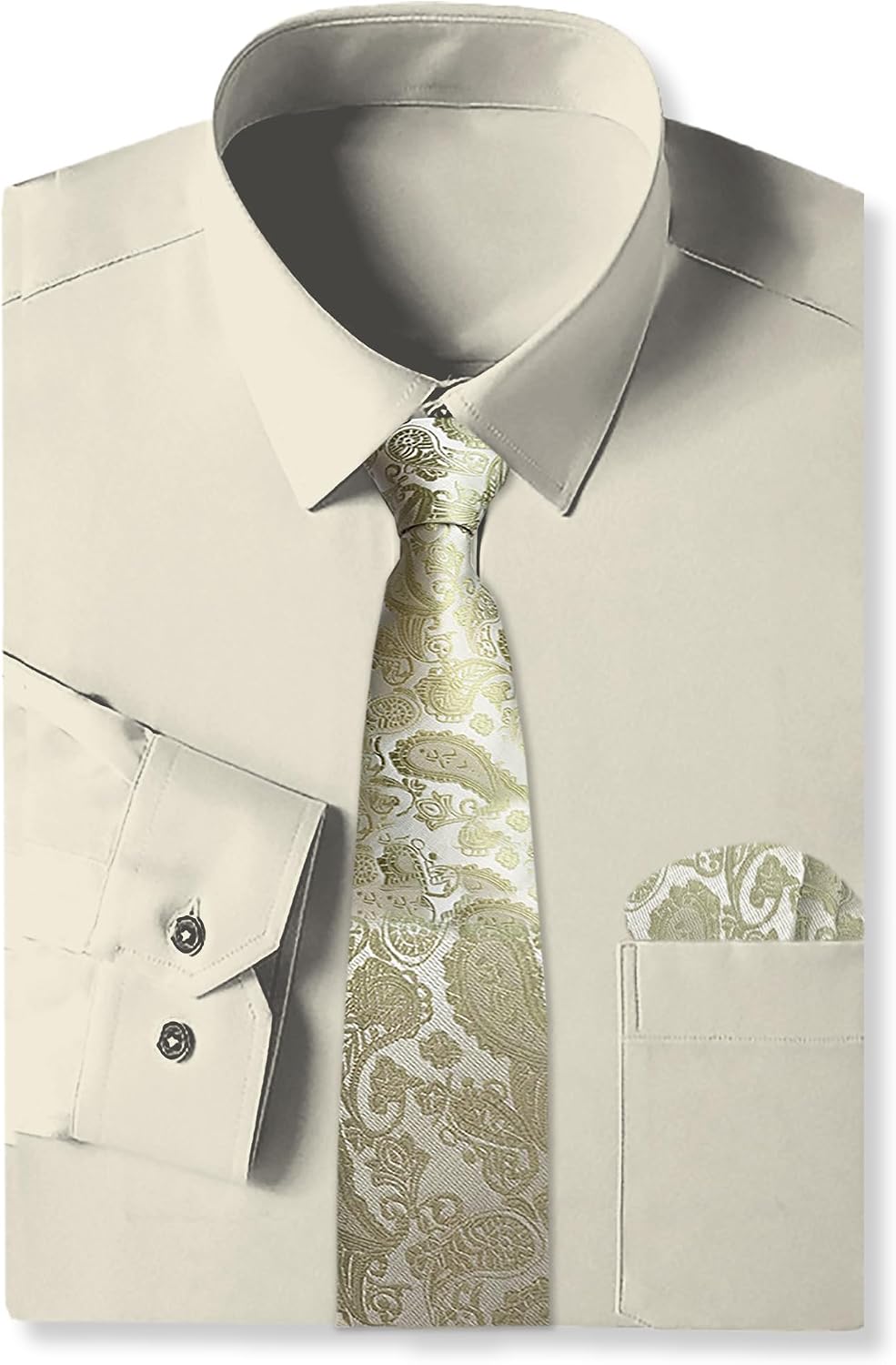 Cromoncent Mens Dress Shirt with Tie Set Classic Fit for Event Long Sleeve Button Down Shirt with Pocket Square