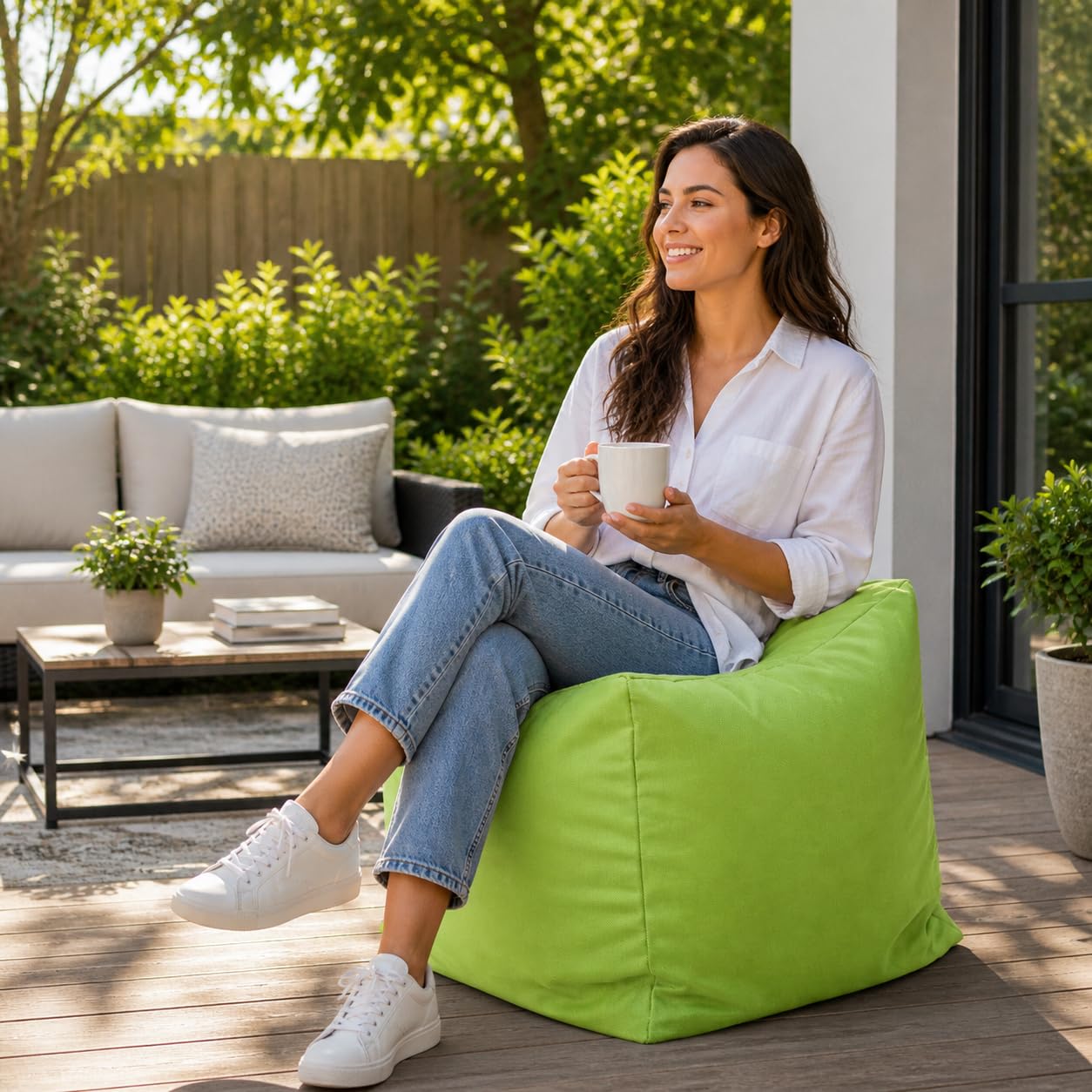 Artistic Fashionista* New Waterproof Square Cube Bean Bag Indoor Outdoor Garden Footstool Rest Seat Pouffe Ottoman Beanbag 40x40x40 cm (Light Green)