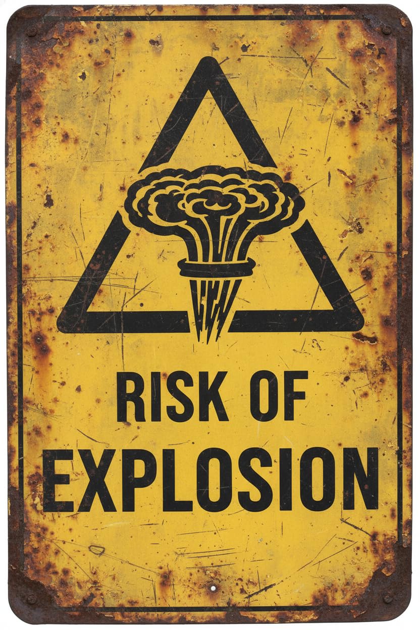 Wall Decor Caution Risk Of Explosion Metal Sign 8 X 12 Inches Clear Signage For S, Fences Vintage Signs Aluminum Plates Printed