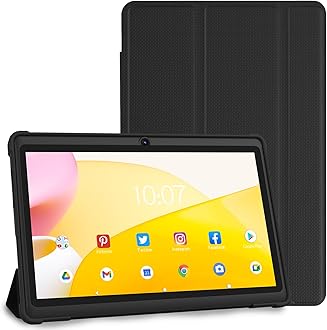 7 Inch Tablet with Case, Quad Core Android Tablets, 4GB RAM 32GB ROM 512GB Expand, 1024x600 IPS HD Display, 3500mAh,Dual Camera, USB C Tablet PC (Black)