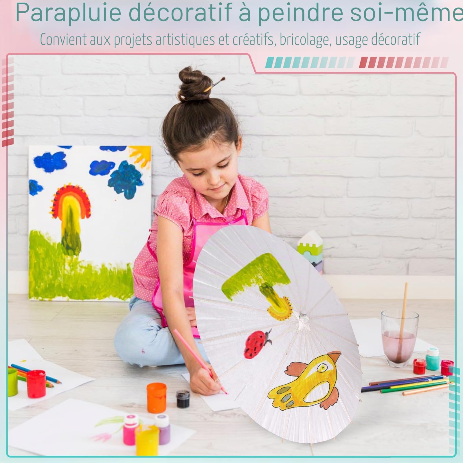 4 pièces Parasol en papier 60 cm chinois japonais parapluie blanc DIY peinture décorative pour mariage, décor de fête de mariée