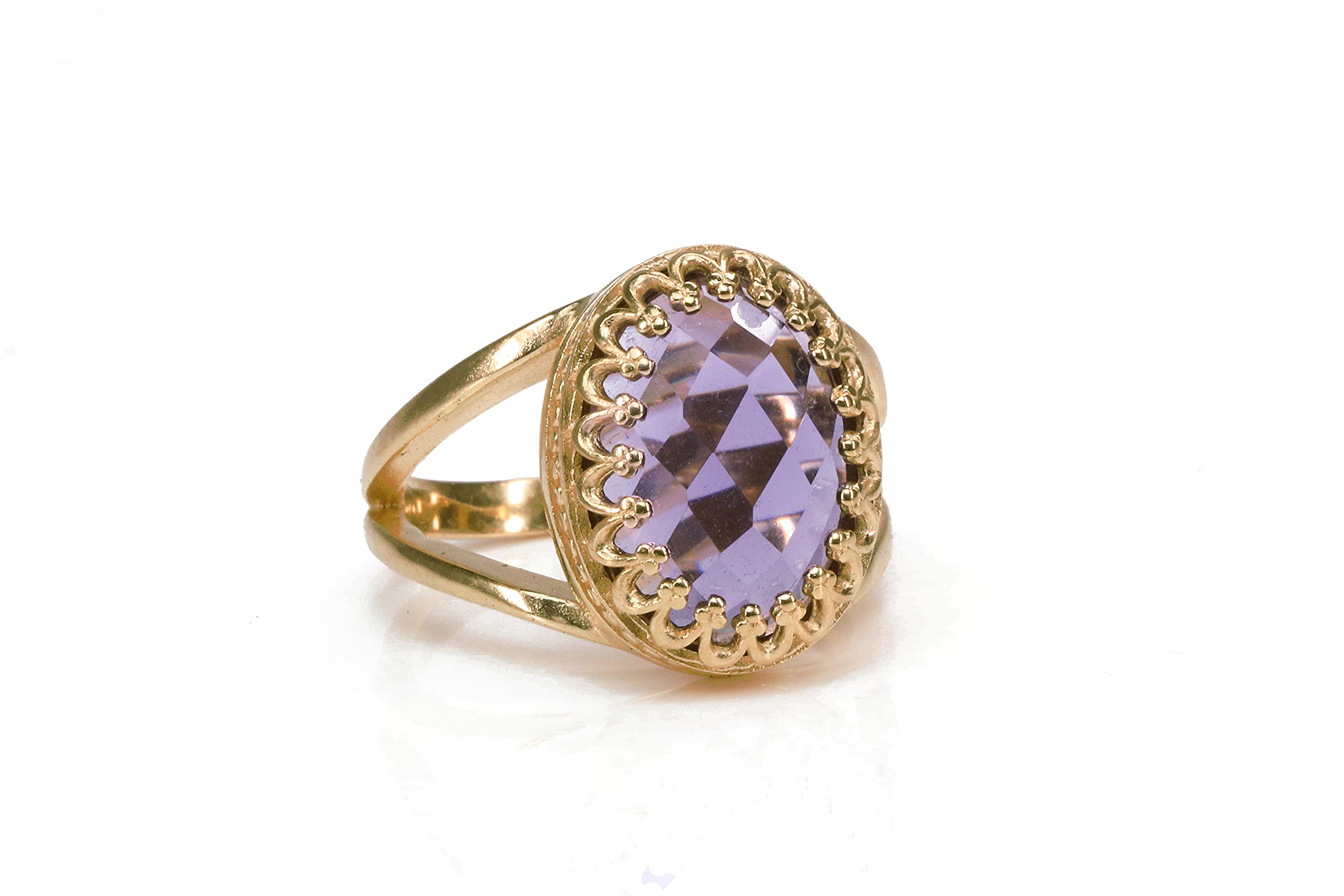 Anillo de Amatista Doble Banda Oro 14k Piedra Natal Febrero Facetado