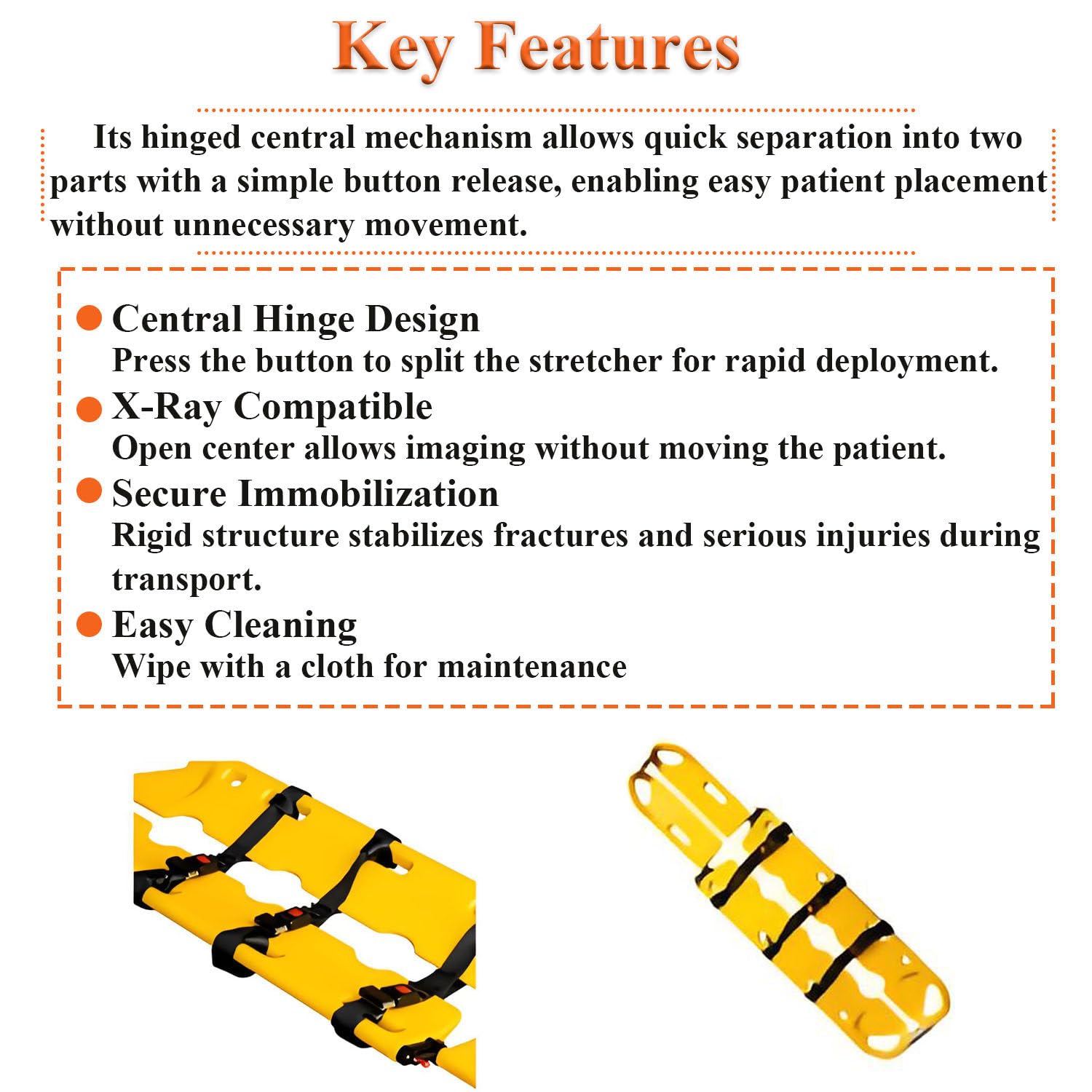 Nosze medyczne do nagłych wypadków, transport pacjentów z 3 pasami bezpieczeństwa, przenośne składane nosze, do karetek pogotowia i straży pożarnej