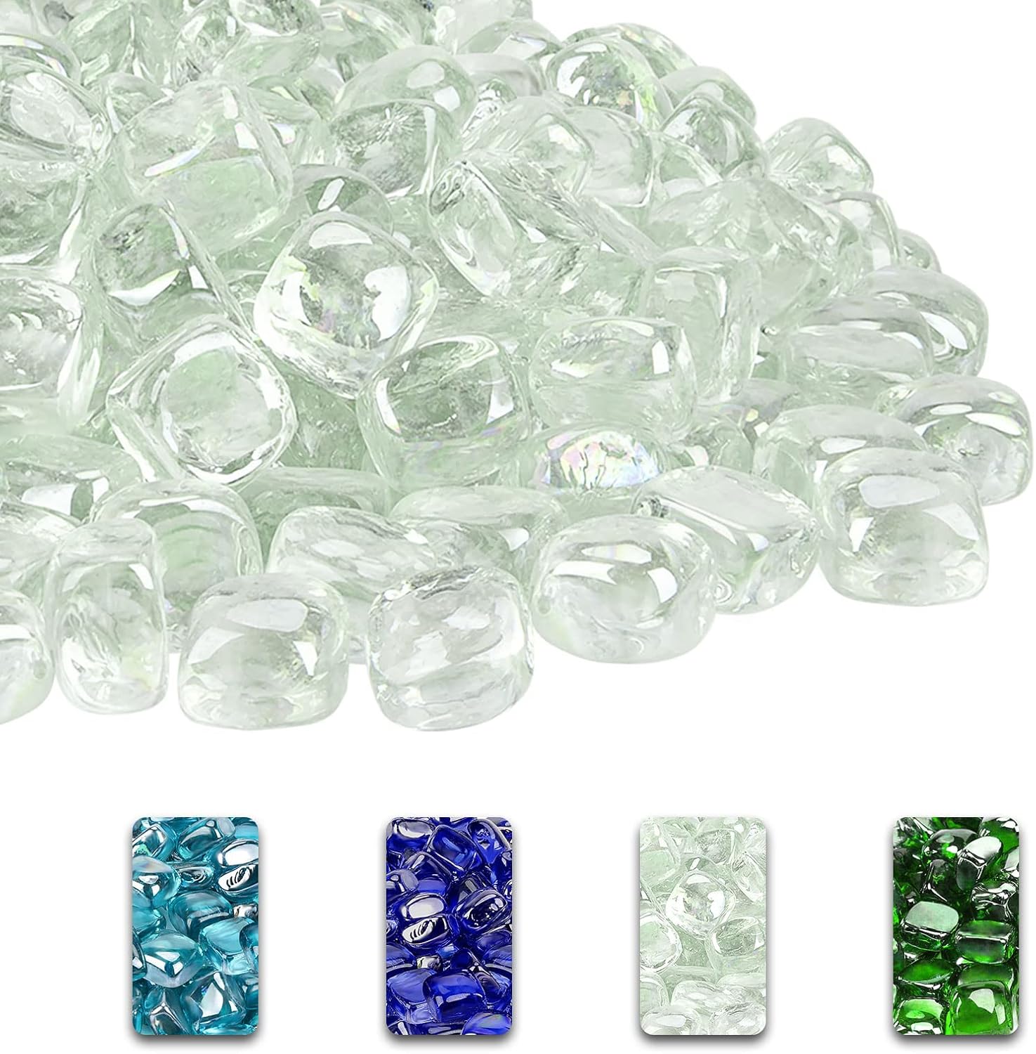 GRISUN Clear White Fire Glass Cubes for Fire Pit, 10 Pounds