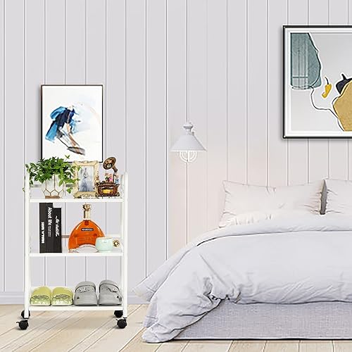 Miniatura 6 de Carrito de metal multiusos de 3 niveles, carrito resistente de gran capacidad con ruedas bloqueables para cocina, sala de estar, oficina, estantes