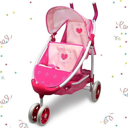 Cochecito de muñeca Anivia Twin Doll Stroller con diseño de corazón, regalos de cumpleaños para niños pequeños y niñas, cochecito doble, 11,