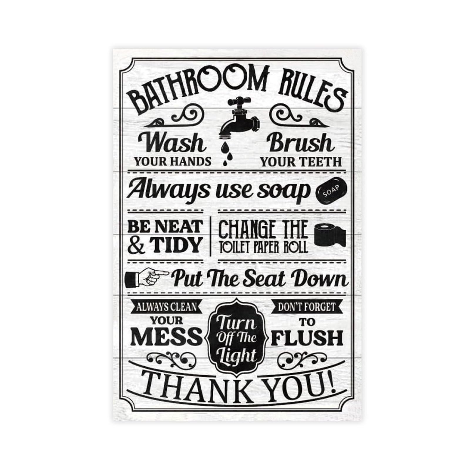 Vintage Bathroom Rules Canvas Poster Canvas Poster for Office Decor Gift