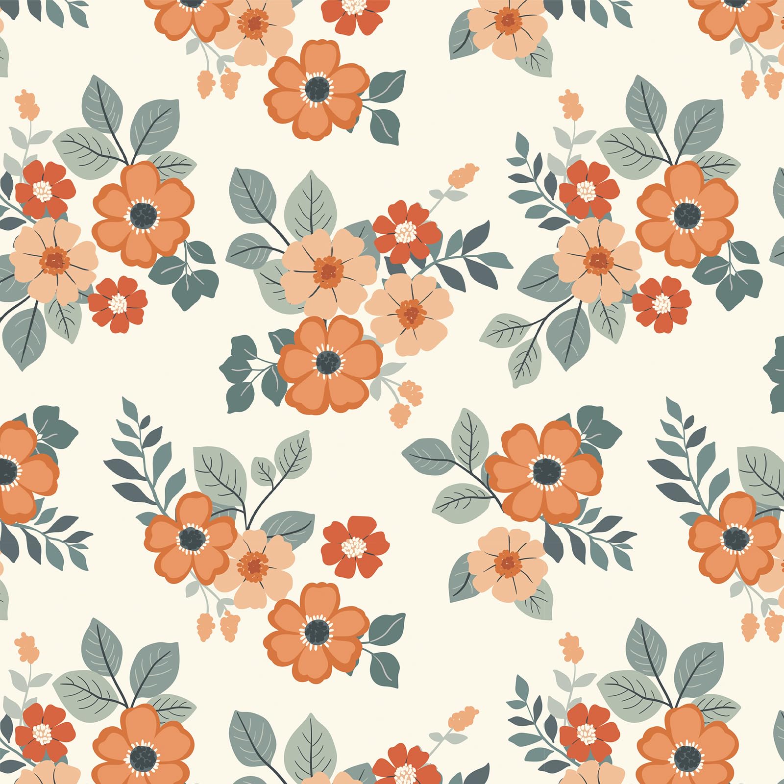 OUSCACH Peel and Stick Wallpaper Beige and Orange Floral and Leaves Wallpaper Vinyl Removable Self Adhesive Wallpaper for Bedroom,Farmhouse,Kitchen Accent Wall Decorations 17.7 "x 118"