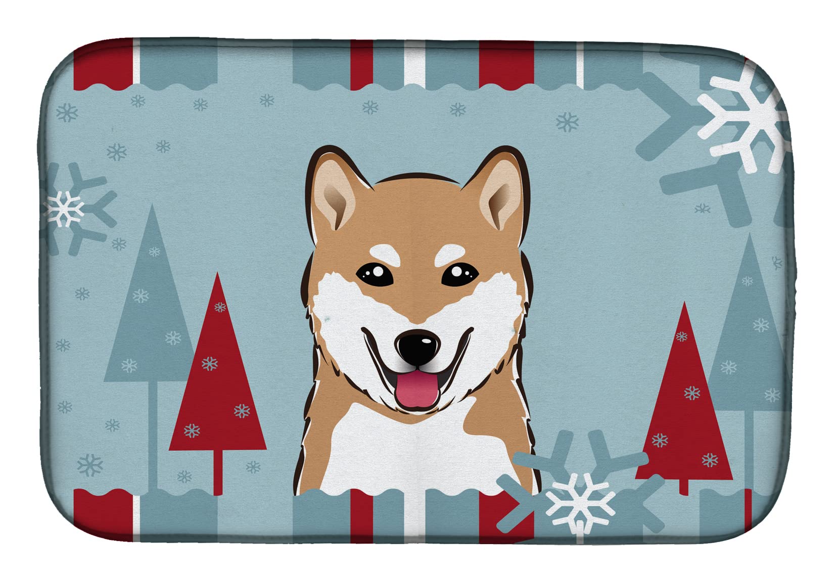 Tapis de séchage Shiba Inu pour une cuisine d'hiver propre et festive