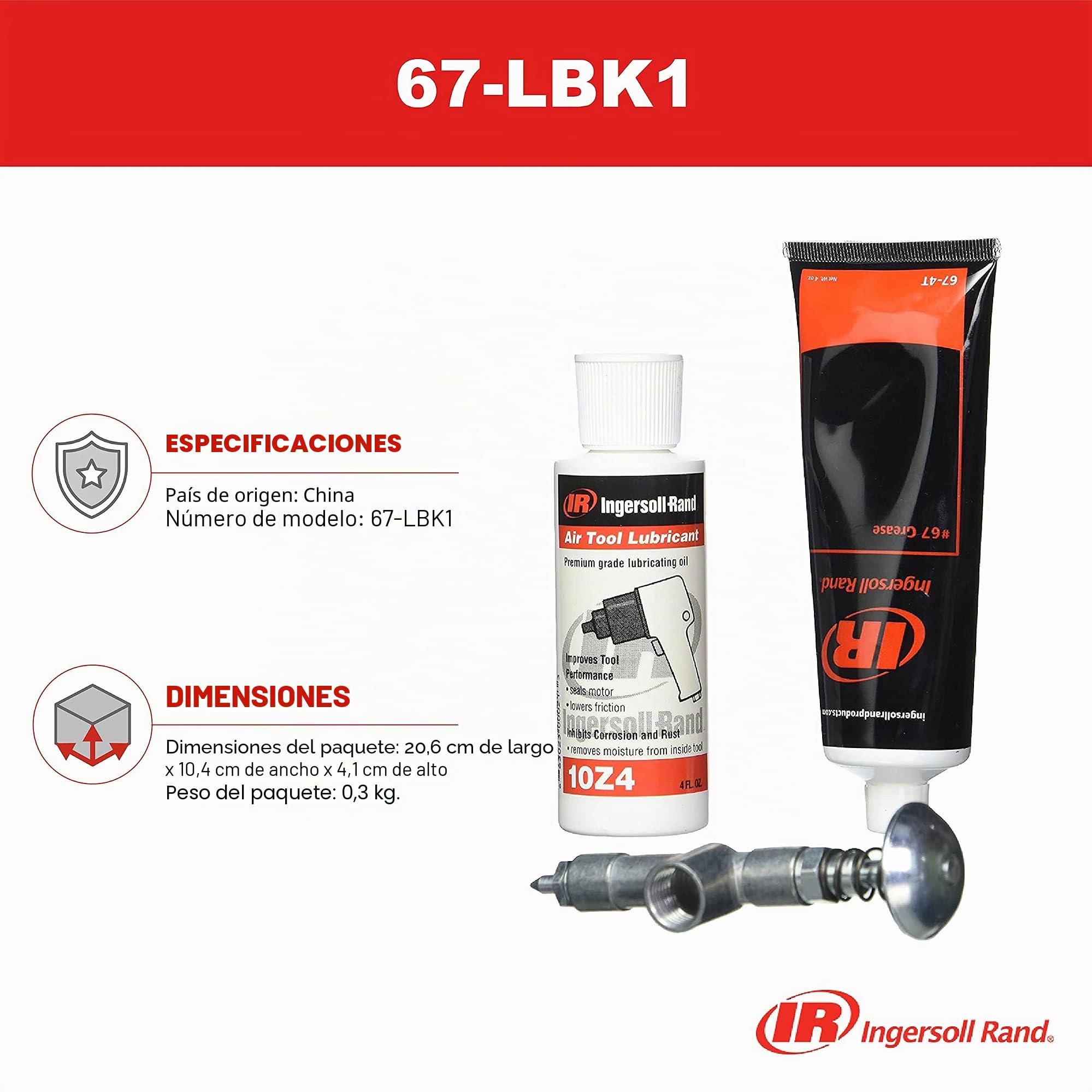 Kit de mantenimiento para herramientas de impacto 67-LBK1 de Ingersoll Rand, grasa 67, aceite 10 y pistola de engrase, 1 juego