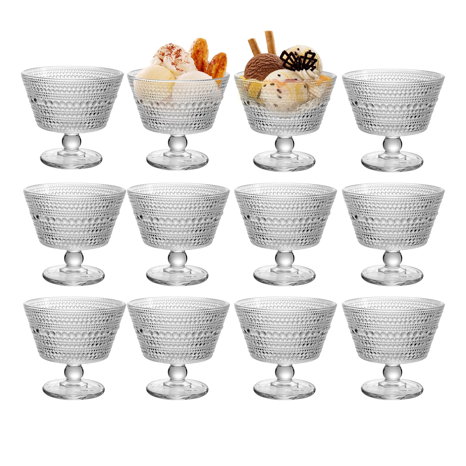 Set di 4 tazze in vetro per colazione, dessert, gelato, gelato, gelato, yogurt, 12 pezzi