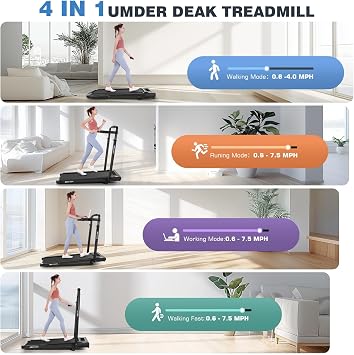 ANCHEER Walking Pad Treadmill with Incline&Adjustable Height,8 in 1 Under Desk Treadmills with Removable Desk Workstation,Foldable Treadmill for Home 350lbs Max,3 Type Control,Installation-Free(Dark)