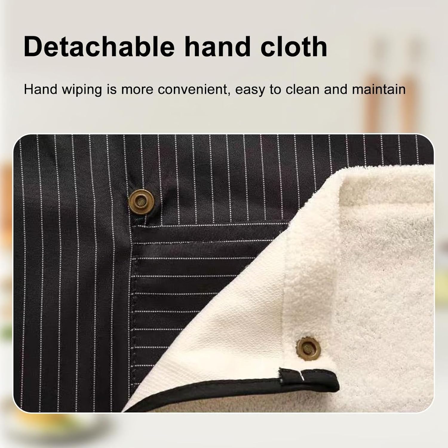 Pinstripe Cross-Back Kitchen Apron, Waterproof Chef Apron with Detachable Hand Towels, Lightweight, With Front Pocket - Image 3