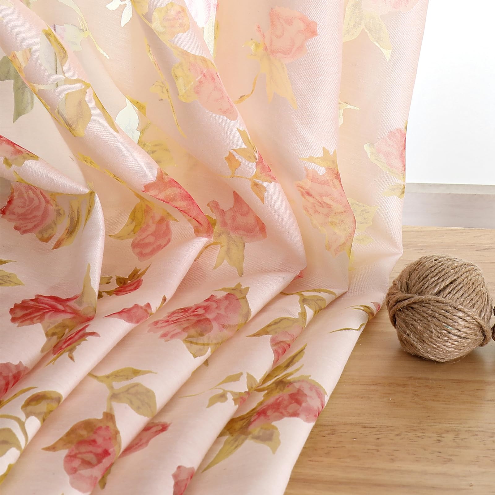 DWCN Tende in voile con nastro arricciato effetto lino, 2 pezzi, tende semi-trasparenti per soggiorno, tende trasparenti, rosa blush, 245x140cm